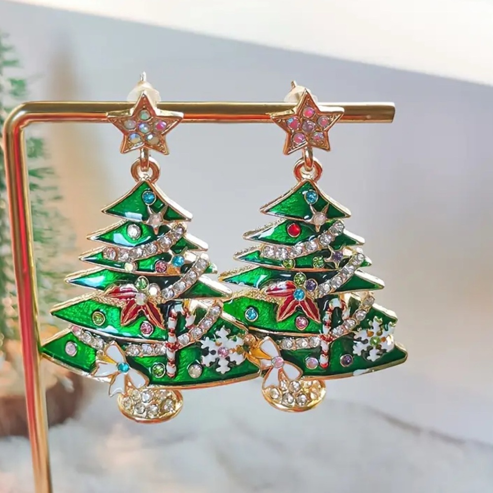 Festive Decorated Christmas Tree Earrings
